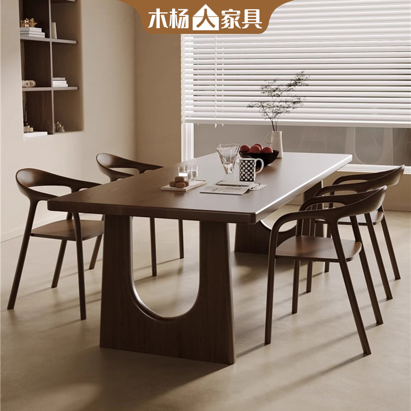 Muyangren Solid Wood Dining Table and Chairs Complete Set of Home Large Long Desk Modern Simple Ash Wood Large Board Workbench Customization