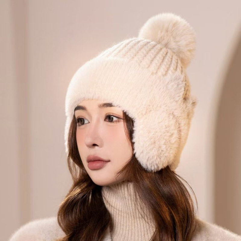 新款冬季针织帽女士加绒加厚秋冬毛线帽妈妈保暖护耳帽子骑行防风|undefined
