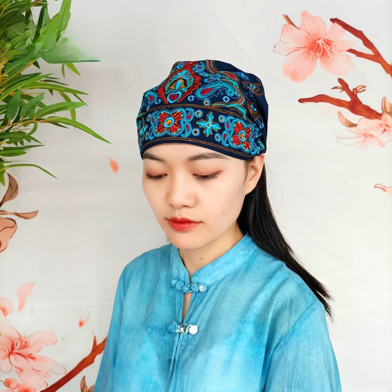 Chapeau haut de forme vide en toile brodée de style ethnique pour femmes, foulard élastique réglable pour voyage et photo_voghion.com