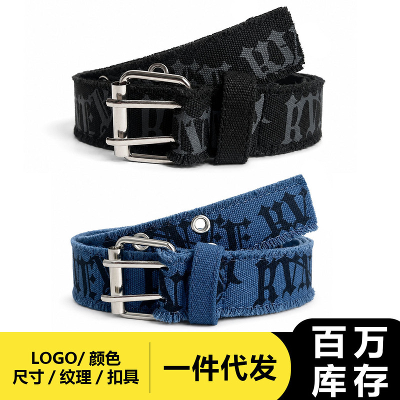 Dopamine Letter Canvas Belt for Men, Denim Double Row Pin Buckle Belt, Women's Versatile Casual Decorative Belt