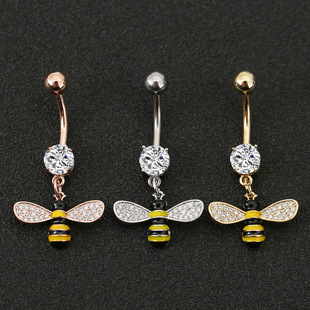 Amazon Hot Sale Navel Nail Bee Diamond Pendant Navel Ring Body Piercing Perforated Navel Nail Jewelry