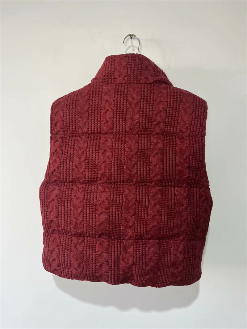 European and American style 2025 autumn and winter new women's cotton coat short knitted stand collar zipper waistcoat waistcoat