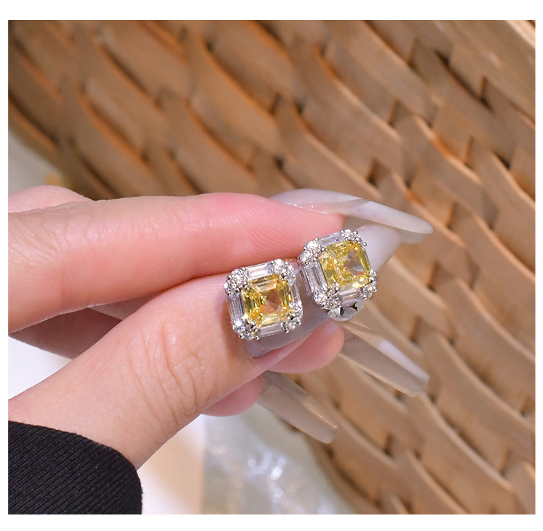 Plating, Inlay Design 925 Sterling Silver Artificial Gemstones Geometric Ear Studs