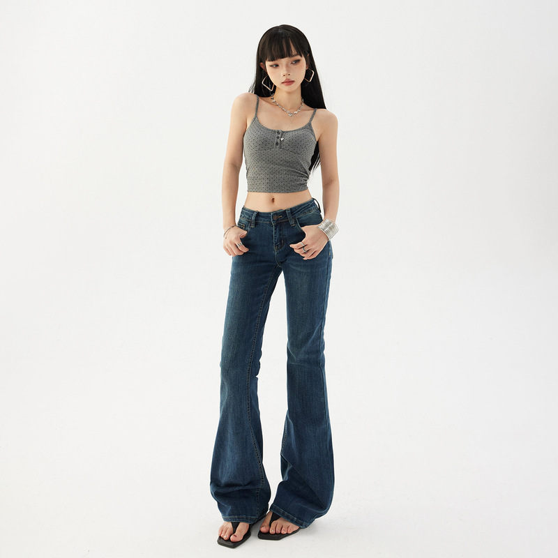 American Retro Low-Waist Flared Pants Slim Fit Slightly Stretchy Versatile Women's Jeans & Long Pants Extended Length