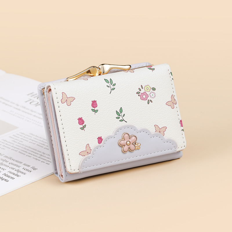 Cartera transfronteriza en niñas lindas carteras de cambio de tres plegados, bolsas de tarjetas de gran capacidad, bolsas de tarjetas de larga duración, bolsas cortas para mujeres
