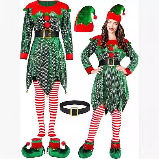 Christmas Elf Cosplay Costume Christmas Masquerade Dance Costume Dress Sequined Elf Christmas Elf Cosplay Costume Christmas Masquerade Dance Costume Dress Sequined Elf