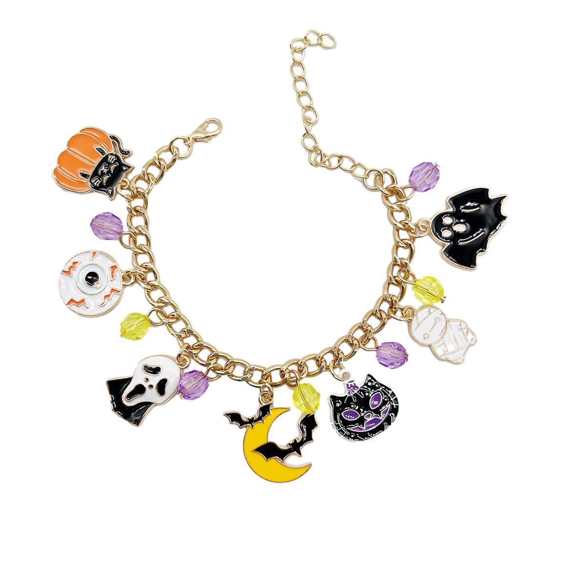 Halloween Charm Bracelet With Pumpkin Ghost And Bat Charms_voghion.com