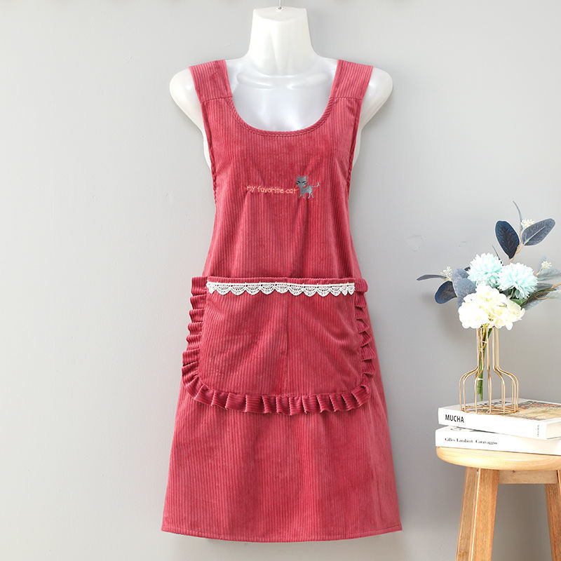 Nuevo delantal de lana, mujer encantadora cocina doméstica respirable a prueba de aceite vestido de princesa coreana ropa de trabajo para adultos