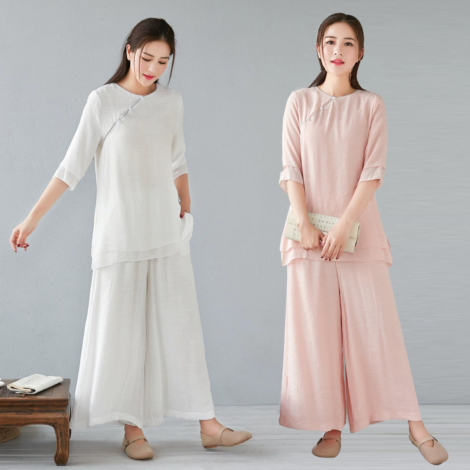 8051 комплект одежды для йоги Real Shot, весна-лето 2023, новые однотонные топы, свободные широкие брюки, тренировочная одежда, комплект из двух предметов