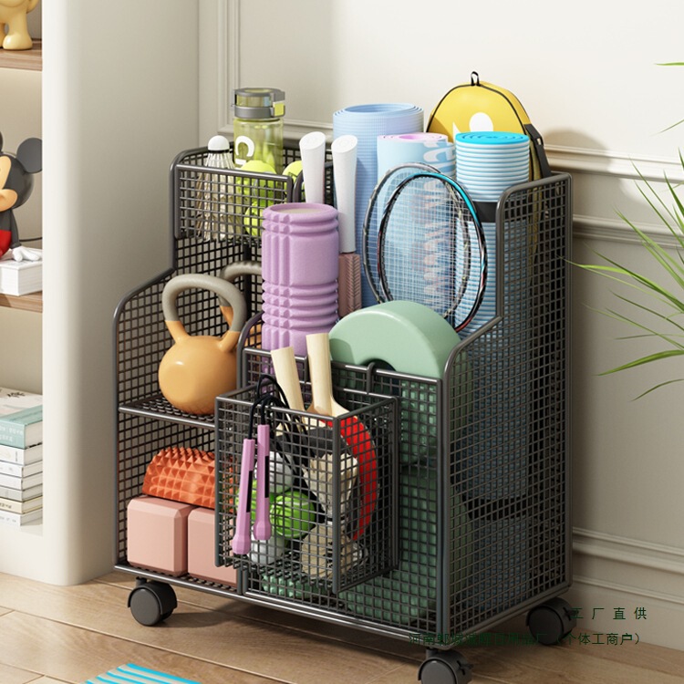 Yoga Mat Storage Basket, Home Fitness Equipment Storage Rack, Basketball Badminton Wheeled Sandwich Storage Rack
