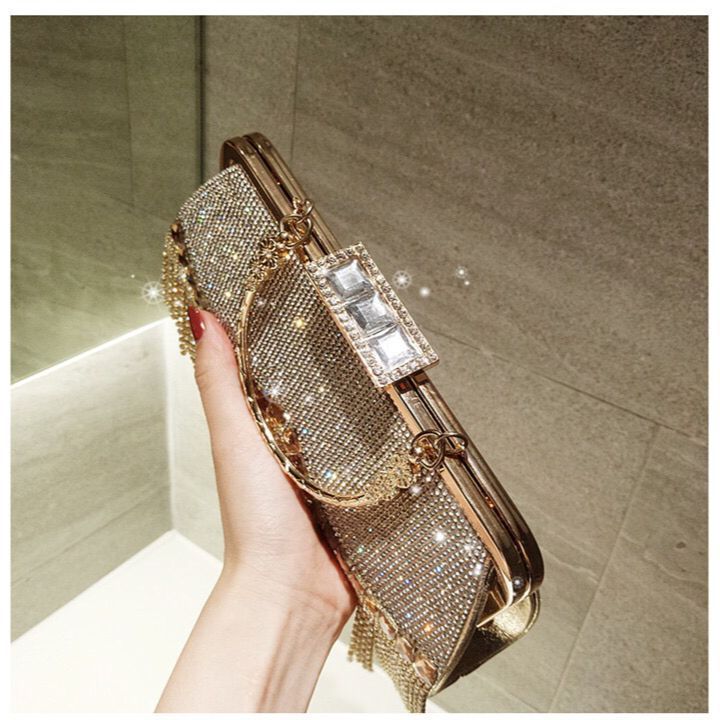 New Handmade Rhinestone Tassel Pearl Evening Bag For Women, Small Formal Clutch Handbag And Crossbody Party Bag - Thumbnail 3