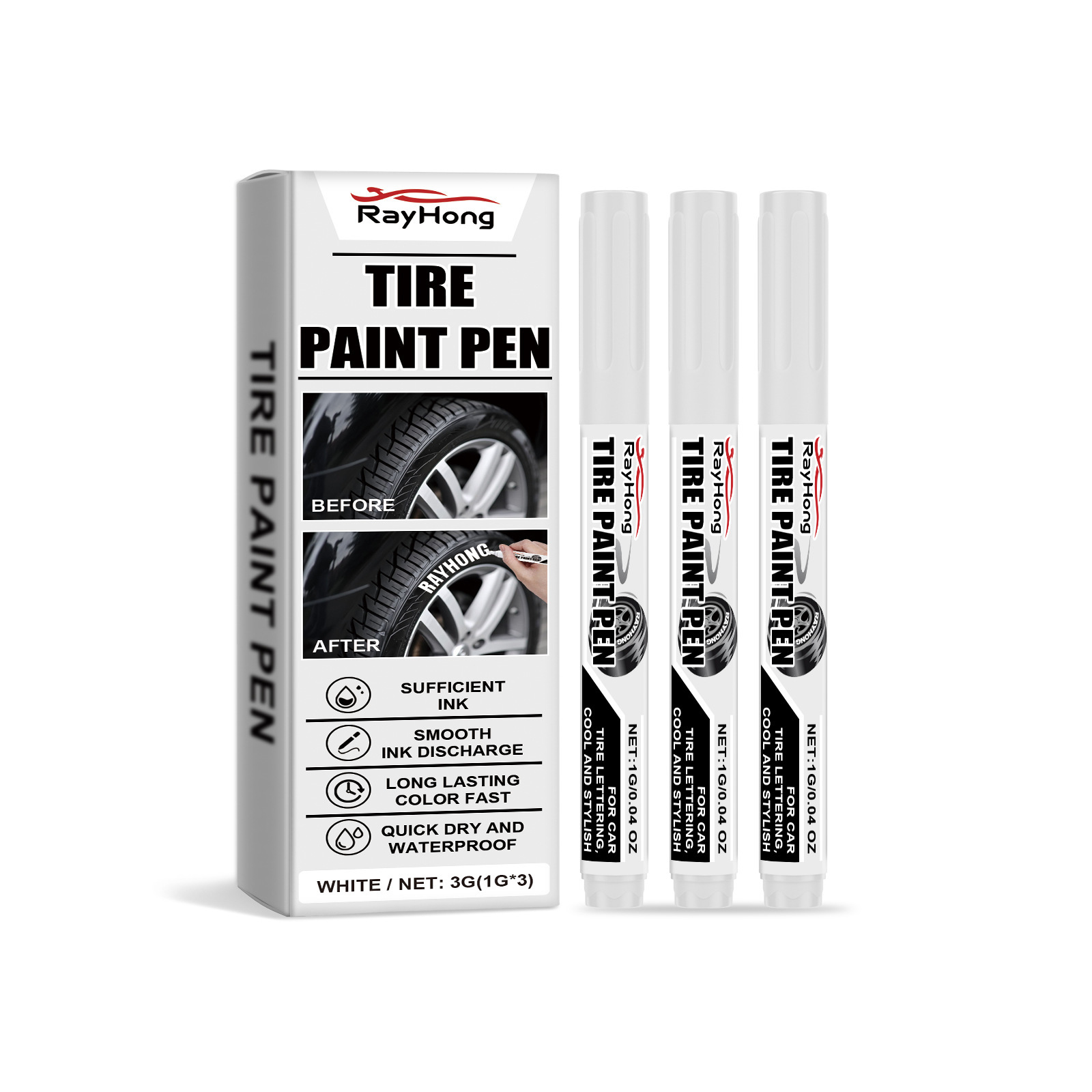Stilou de vopsea pentru anvelope auto alb, multicolor, de lungă durată, pictură personalitate creativă DIY, marker uleios_voghion.com