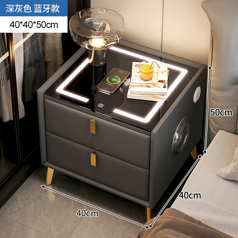 Mesita de noche inteligente, madera maciza simple moderna, lujo ligero, celebridad de Internet, carga inalámbrica simple, gabinete del dormitorio principal, hogar de lujo ligero