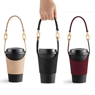 in stock Cross-border New Leather Milk Tea Cup Cover Velcro Environmentally Friendly Portable Beverage Cup Cover Coffee Cup Holder