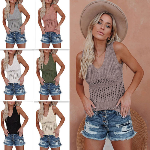 2024 Summer Europe and America New Amazon Independent Station Fashion V-neck Backless Lace Ice Silk Knitwear Women 