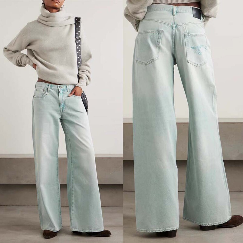 2026 Spring and Summer New European and American Style R*13 Mid-Waist Light Blue Vintage Flared Wide-Leg Denim Jeans for Women 2026 Spring and Summer New European and American Style R*13 Mid-Waist Light Blue Vintage Flared Wide-Leg Denim Jeans for Women
