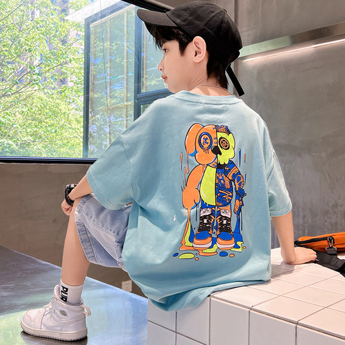 Children's clothing boys' summer short-sleeved T-shirts pure cotton  new style medium and large children's summer boys' summer style street cartoon t
