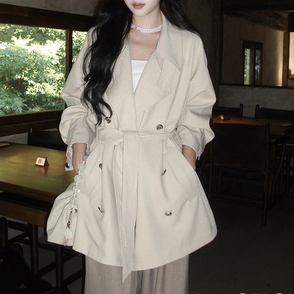 Stunning Waist-Cinching Short Trench Coat for Women 2025 New Early Autumn Petite Mid-Length Coat