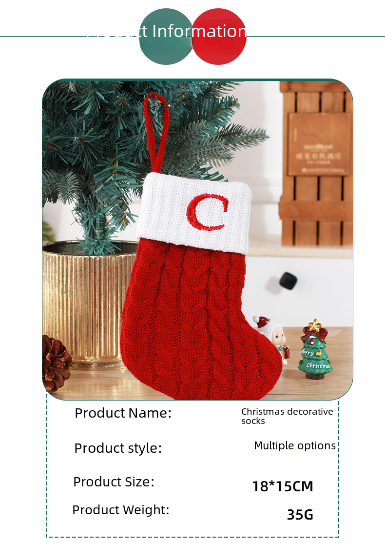 Niedliche Brief Weihnachtssocken Dekoration kreativer Weihnachtsbaumanhänger Weihnachtswind Wolle gestrickte Socken Dekoration Requisiten_voghion.com
