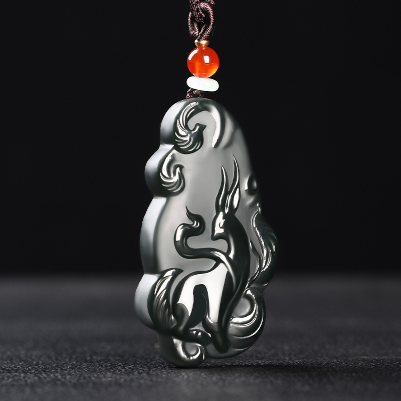 天然和田玉青玉细料狐狸挂件塔青玉石吉祥灵狐吊坠直播货源批发款