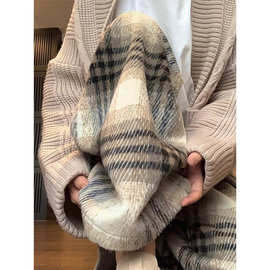 毛呢格子休闲裤女秋冬加绒加厚慵懒风宽松直筒垂感阔腿裤美式复古