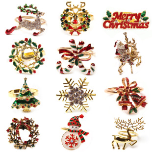 Christmas Elk Snowflake Bell Napkin Ring Decoration Christmas Tree Napkin Buckle Christmas Series Diamond Tissue Ring