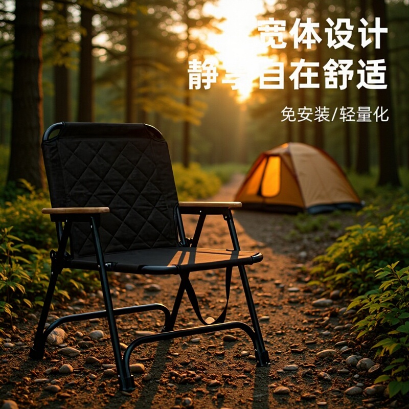 Outdoor Kermit Chair, Portable High-Carbon Steel Reinforced with Cotton Padding, No-Installation Leisure Chair, Camping, Fishing Folding Chair