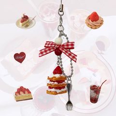 フレンチデザートいちごナポレオンケーキ手作り蝶結びレトロ少女心ストラップストラップ