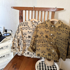 Children's shirt street style spring and autumn fashion casual long sleeve stand-up collar boy floral shirt autumn outfit Korean version Hong Kong style top