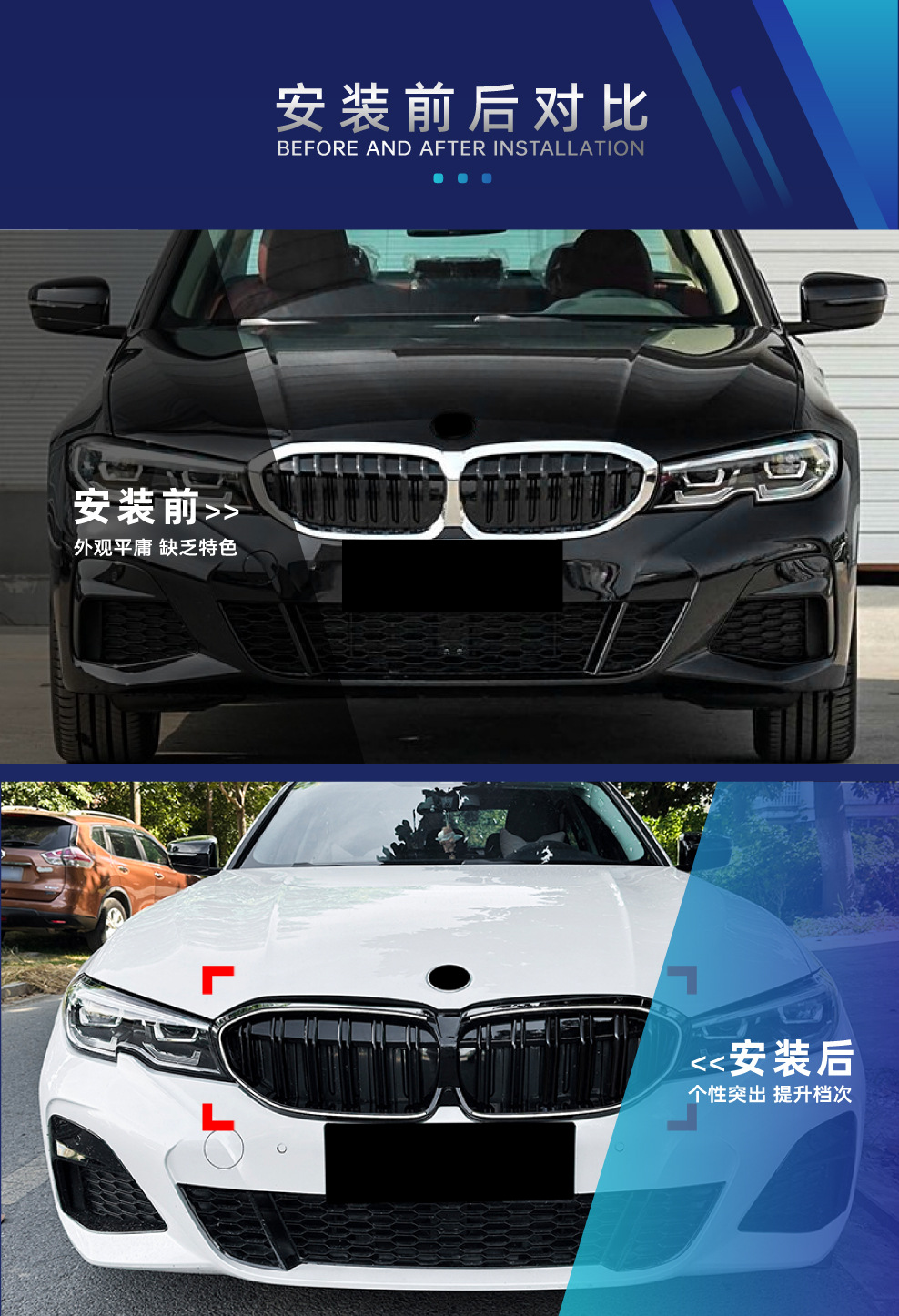 Suitable for Bmw 3 Series G20G21 G28 2019-2022 with Led Light-Emitting Single/Double Line Three-Color Grille Modification