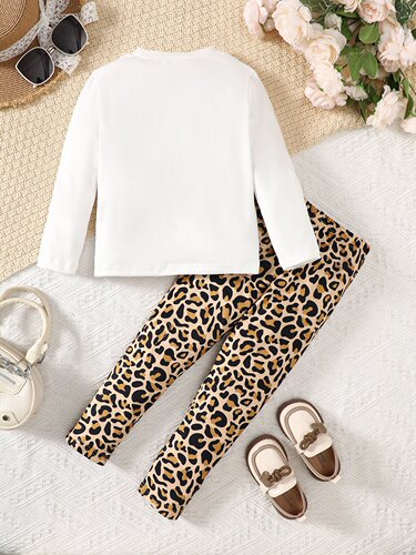 INS New Women's Children Spring and Autumn Long-Sleeve Mickey Mouse Print + Pants Leopard Print Set Cute