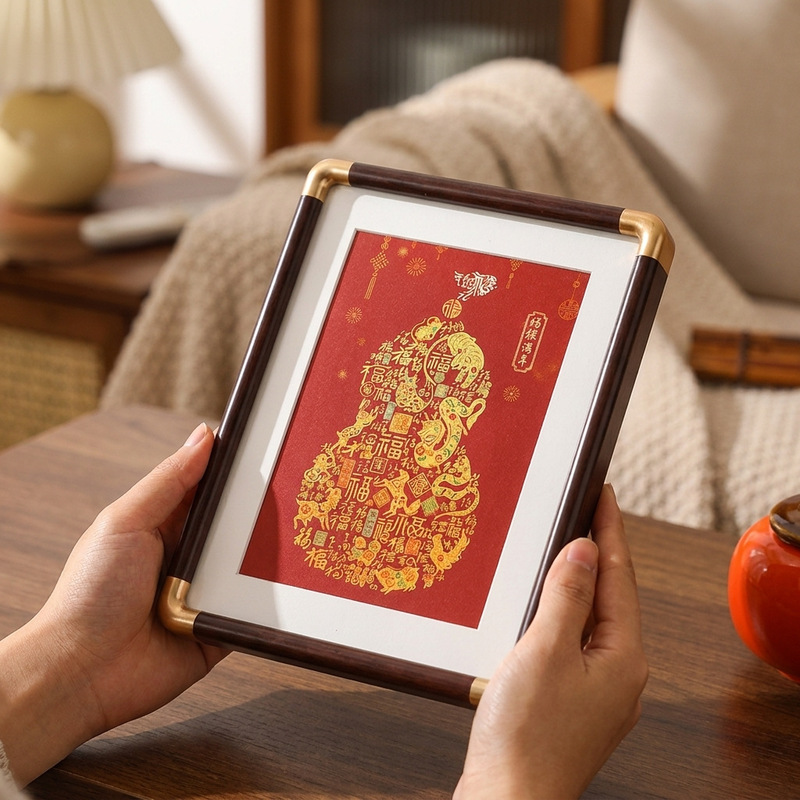 Imitation copper corner photo frame, empty frame, housewarming gift, office decoration, photo frame for display, red background with gold specks, photo and calligraphy mounting frame
