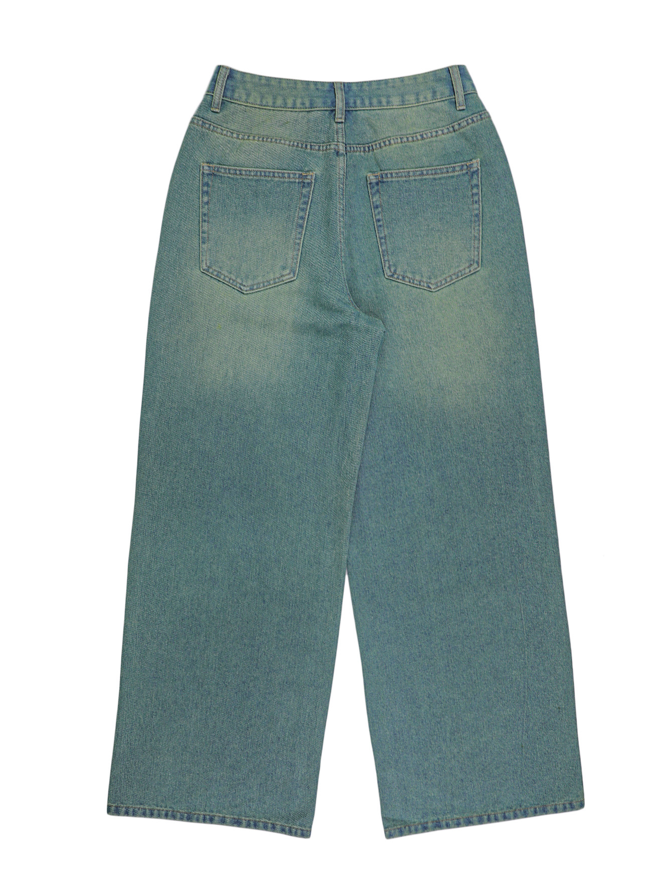 Vaqueros anchos de mujer estilo retro rectos lavados y rasgados_voghion.com