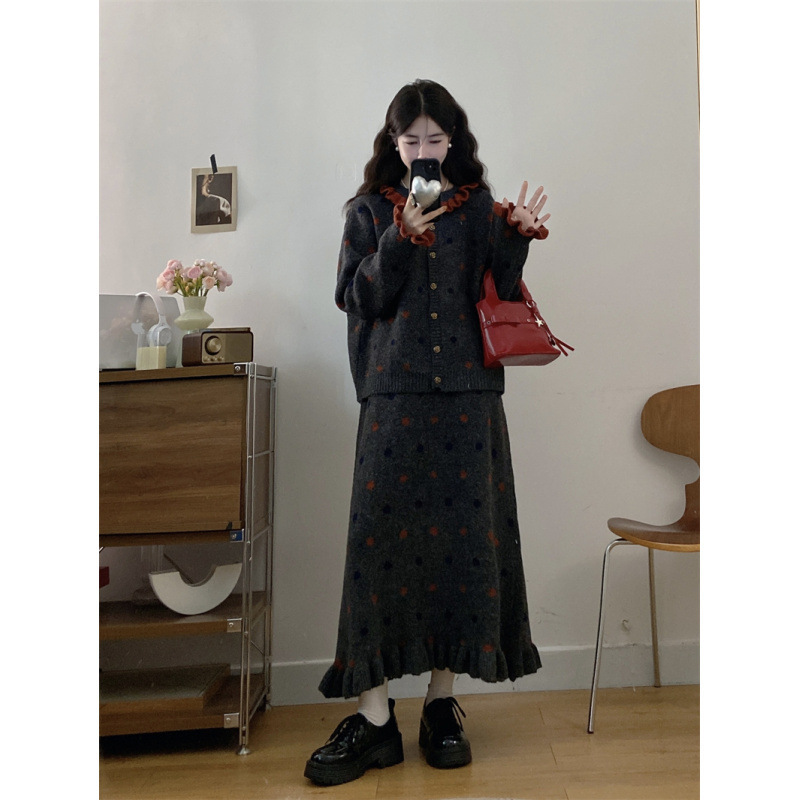 大码秋季新款胖MM韩系圆领针织上衣遮肚显瘦半身裙毛衣遮肉两件套|undefined