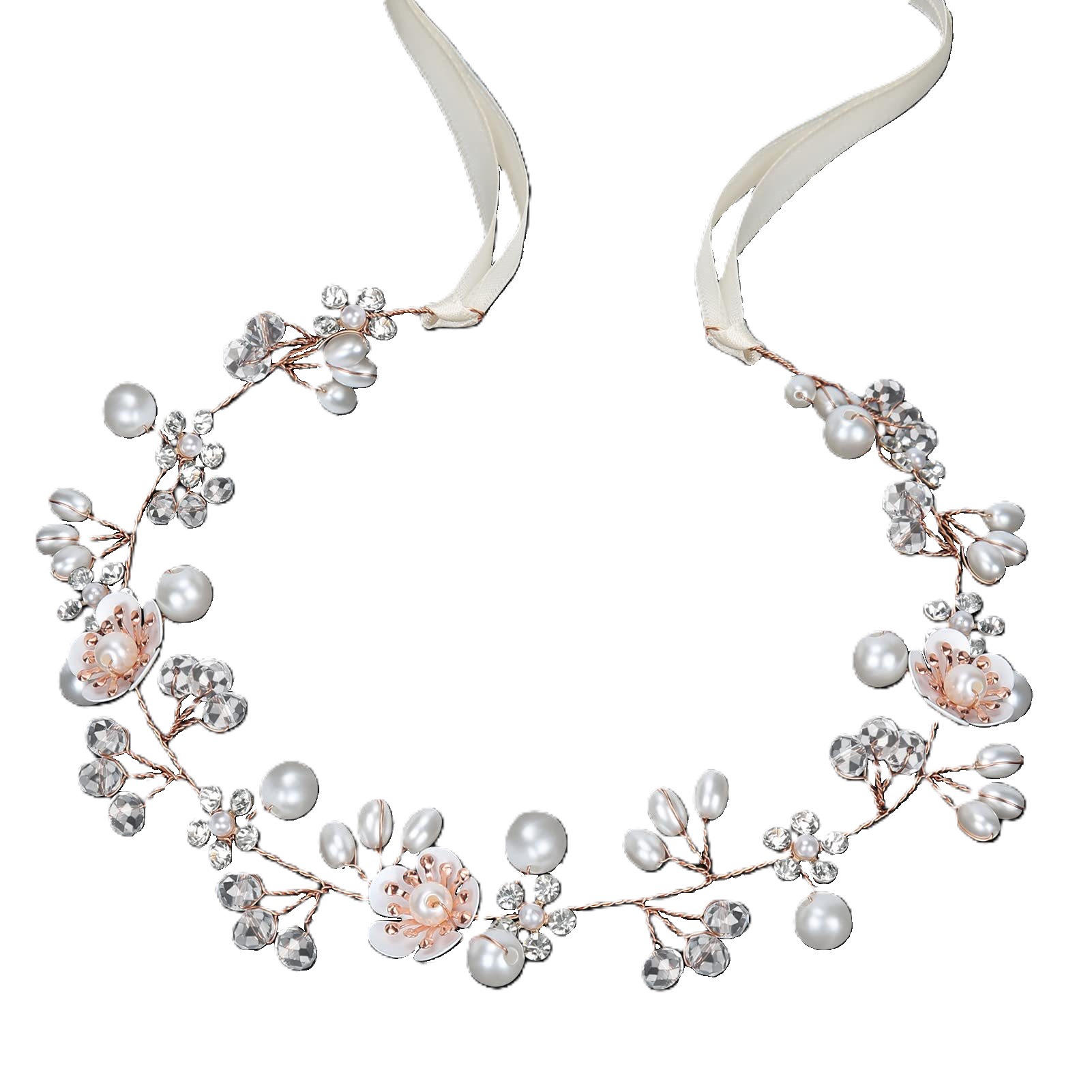 Braut Haarbandschmuck Mit Blumen Perlen Und Kristallen_voghion.com