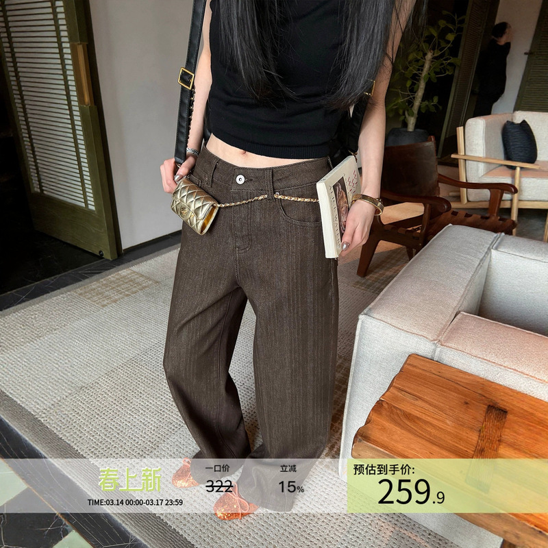Just the designer version of Ouyang 'Precious Galaxy'! Heavyweight silver thread denim, loose-fitting, retro straight-leg wide-leg pants
