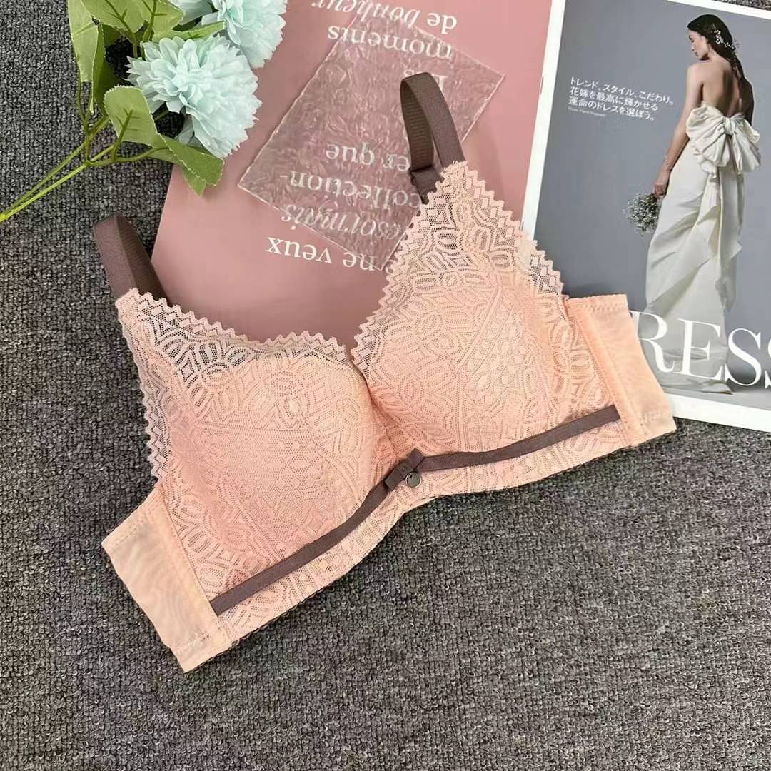 Nuevo sujetador de alta calidad de moda de encaje jacquard transpirable ajustable cómodo tres botones de colado ropa interior mujer