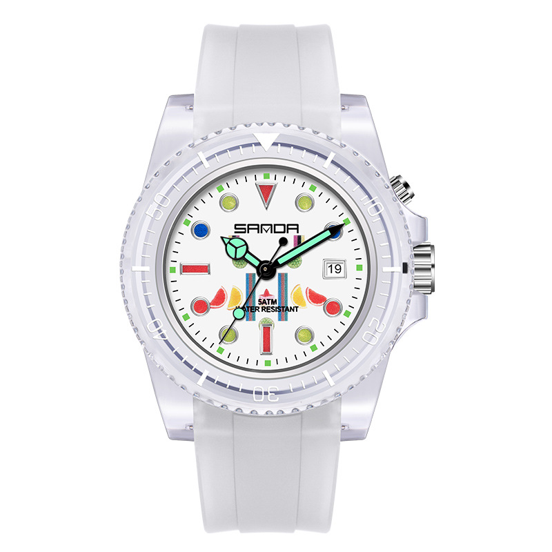 Sanda 6078 calendario cuarzo luminoso reloj de estudiante para hombres y mujeres luz de fondo Correa transparente personalizada reloj para hombres y mujeres