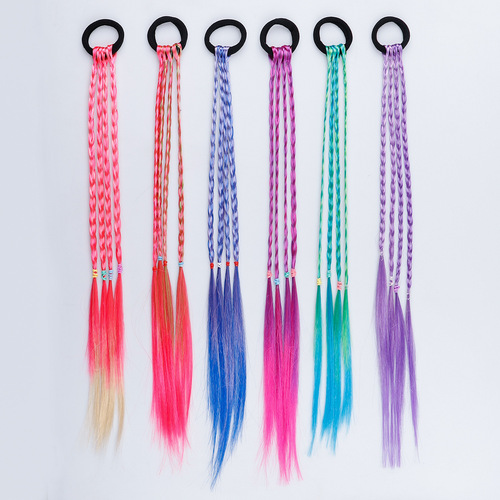 Children's wig for girls, ponytail fluorescent colored synthetic small braids, dance street dance hair tie small braids ponytail