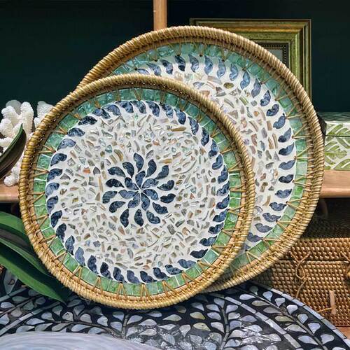 Vietnamese rattan woven shell plate, colorful shell fruit plate, decorative stand, jewelry storage tray, tea plate, utensil plate, wholesale