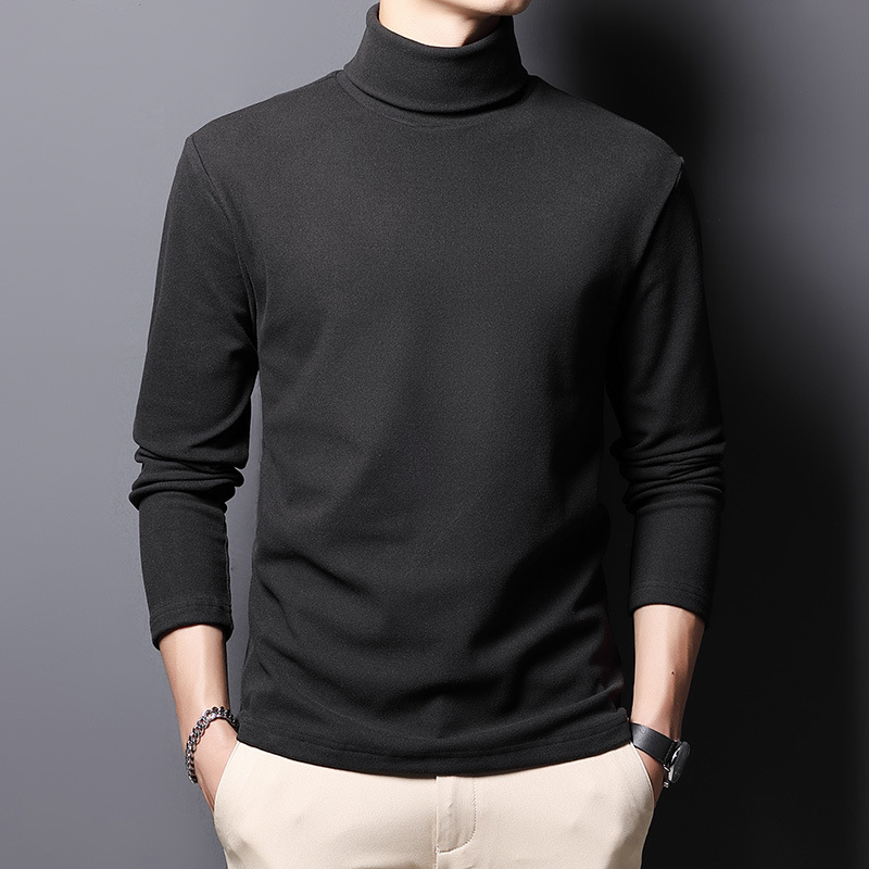 하이넥 양면 플리스 긴팔 티셔츠 남성용 가을 겨울 기모 보온 상의 이너웨어 재고 있음