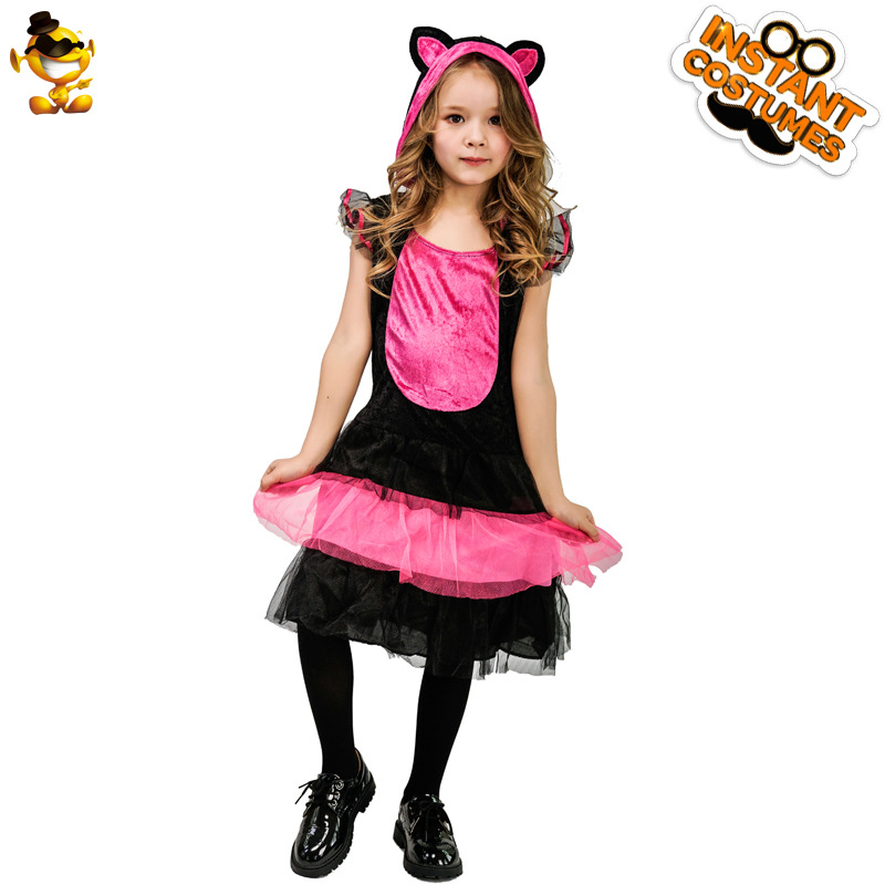 Halloween niñas niños lindo gato rosado princesa vestido etapa rendimiento traje carnaval Cosplay