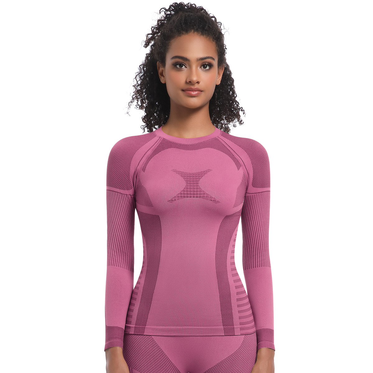 Neu Nahtlose Stricken Engen Hohe Elastische Ski Anzug Langarm Sport Laufen Fitness Yoga Top_voghion.com