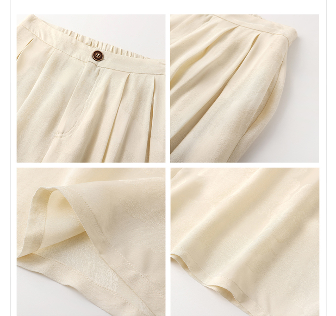Quần ống rộng nữ phong cách Trung Hoa mới, chất rayon dệt vàng satin rủ — đen, Màu trắng nhạt, màu vàng chi tiết 27
