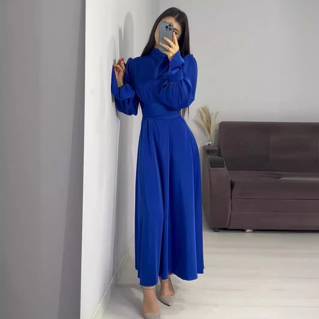 European And American Foreign Trade 2025 Autumn New Long-Sleeve Waist-Cinched Puff-Sleeve Solid Color Fairy-Style_ecoleips.com