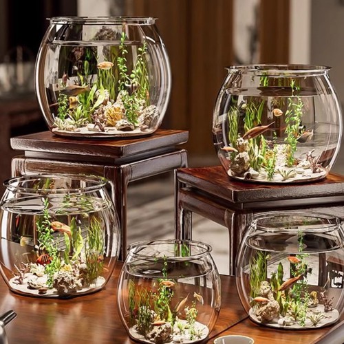 Transparent plastic imitation glass round anti-slip small fish tank, one-piece molding, living room small desktop decorative mini