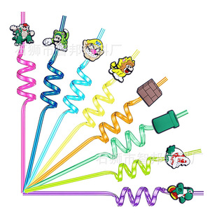[Mario] Cartoon Game Party Spiral Straw Set Decoration Party Drink Creative Straw