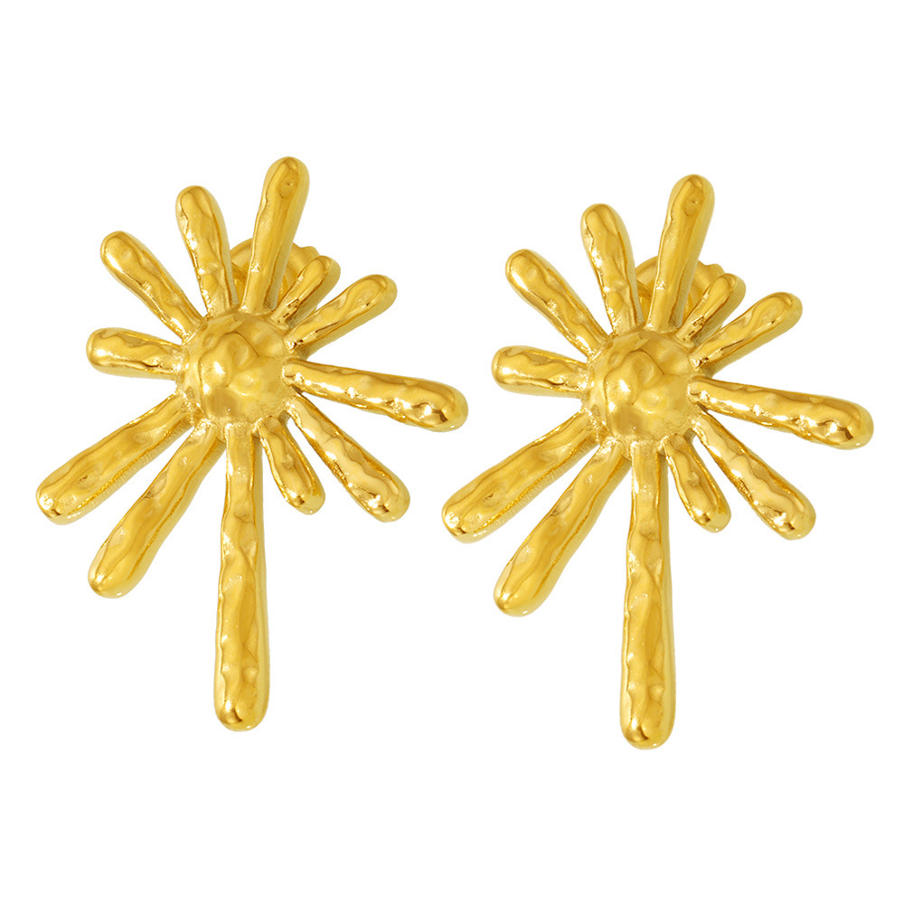 Square Sugar Stainless Steel Sunflower Radiant Earrings INS Style Exaggerated Personalized Earrings_voghion.com