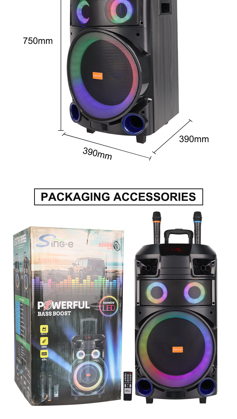 ZQS12151 Professional Stage Big Sound High Power Cart Big Sound Square Dance Bluetooth Speaker_voghion.com