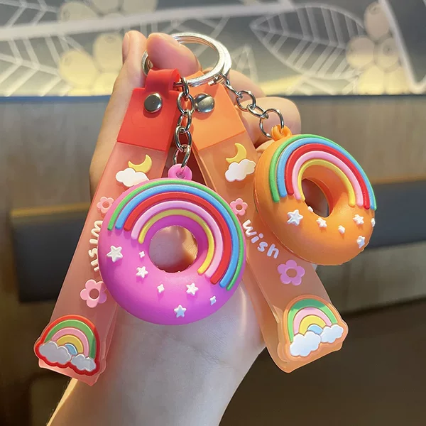 Creative Cute Donut Keychain Cartoon Three-Dimensional Silicone Keychain Exquisite Gift Backpack Pendant Wholesale